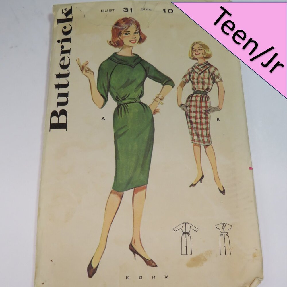 Butterick 9855 dress (3/4 length sleeve, raglan sleeve, cowl neck, slim skirt)